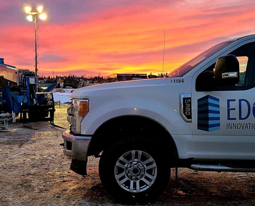 Edge Innovations Truck at work site at dusk