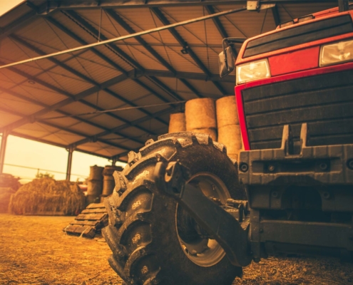 tractor stored in agricultural storage facility